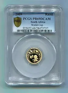 PCGS セキュア 南アフリカ 2009 R1 ワールドカップ 2010 PR69DCAM ゴールド コイン 無料発送