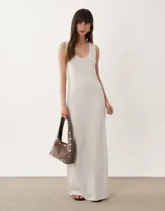エイソス レディース トップス ワンピース マキシ ASOS DESIGN lightweight boucle scoop maxi dress in stone ストーン
