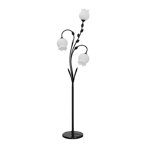 フロアライト おしゃれ フロア スタンドライト 北欧の花鉄フロアランプ 3 ガラスランプシェードフロアライト大理石ベーススタンディングランプ寝室用リビングルーム フロアランプ 北欧 フロアースタンド 照明 (Color : Black, Size : 27