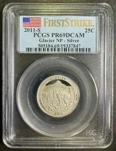 PCGS PR69DCAM 2011-S グレイシャー NP FS ファーストストライク クォーター 25セント シルバー ブラストホワイト SA
