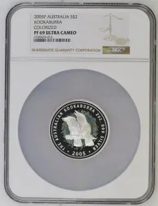 オーストラリア 2005 2オンス プルーフ 2ドル 銀貨 カラー化 クッカバラ エリザベス NGC PF 69 UC