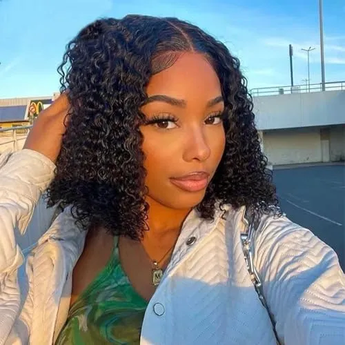 ボブウィッグ 人毛 10インチ 13x4 ディープカーリーレース フロントウィッグ 黒人女性用 180% 密度 ショート ディープウェーブ ボブ ウィッグ 透明 プレ摘み取ら フロントウィッグ 人毛