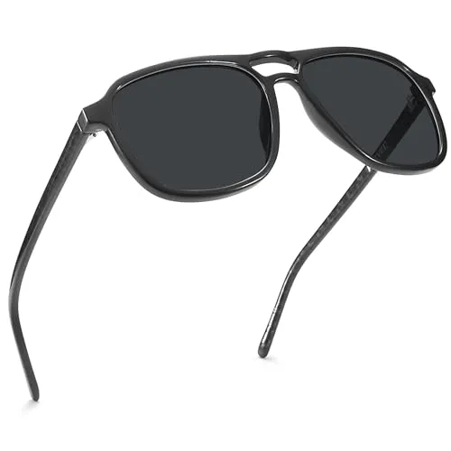 PRIVEL XXL サイズ 特大 160mm 偏光ダブルブリッジ レトロ アビエイター サングラス ビッグワイドヘッド メンズ UV400保護, 光沢ブラック + カーボンファイバーアーム | 偏光グレー, Extra Large Fit