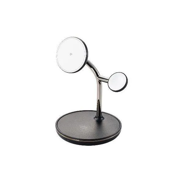 エレコム(ELECOM) W-MS08BK ブラック ワイヤレス充電器 Qi2 対応 15W / 7.5W / 5W マグネット式 充電スタンド 3in1 同時充電 ケーブル付属 1.5m