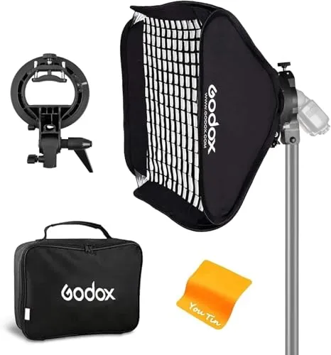 Godox ソフトボックス ソフトライト モディファイヤー グリッド付き 32x32インチ/80x80cm S型フラッシュブラケット付き Bowens マウントホルダー スタジオフラッシュスピードライト写真用 Godox AD200Pro V860II V