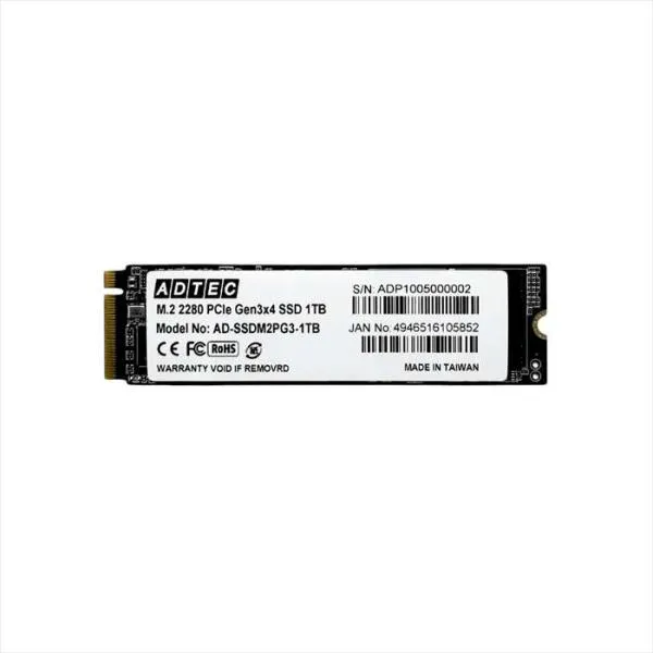 代引不可 SSD M.2 NVMe PCIe Gen3x4 (2280) 1TB ADTEC AD-SSDM2PG3-1TB