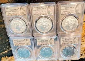 2021年 モルガン/ピース ドル 6枚セット - PCGS MS70 プライベート P/D/S/O/CC FDOI 初日発行