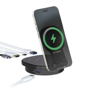 エレコムドッキングステーションUSB-C4-in-1Qi2スタンド付PD100Wスマートフォン充電(15W)/Airpods充電(5W)PD対応USB-Ax2USB-Cx1HDMIx1ブラックDST-Q041BPBK