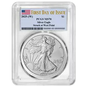 プレセール - 2025 (W) $1 アメリカン シルバー イーグル PCGS MS70 FDOI フラグ ラベル