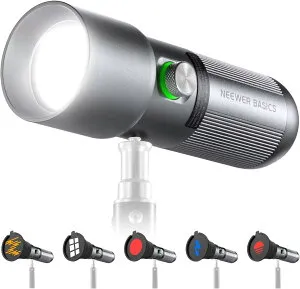 NEEWER FL10 BASICS RGB 撮影ライト ビデオライト 写真用懐中電灯 4色/20ゴボフィルター/7500mAh 充電式フラッシュライト 10W LEDスポットライト 小型 軽量 アルミ合金製パターン雰囲気作りハンドヘル