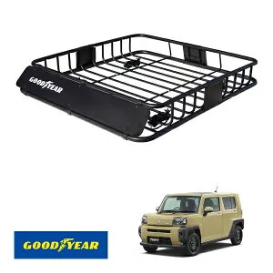 P10倍 エントリー 【GOODYEAR正規品】 スチール ルーフラック ROAD PRO 1111mm×158mm×993mm 耐荷重100kg ブラック 組み立て式 GOODYEARロゴ入り ルーフキャリア バスケット ベースキャリア カーゴネット ダ