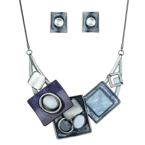 ViVDuo レディース 幾何学模様 合金 エナメル 三角形 四角形 ひし形 ステートメントネックレス イヤリング ジュエリーセット 女性用 花嫁, Extra Large, 金属, キュービックジルコニア