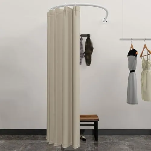 パーテーション 衝立 部屋 仕切り 間仕切り U字型コーナーフィッティングルーム、衣料品店/モール/ブティック/オフィス/ドレッシングルーム/コーナー用の吊り下げ屋内パーティションカーテン、壁掛けサポートロッド(Beige,80x80cm/31.5x31.
