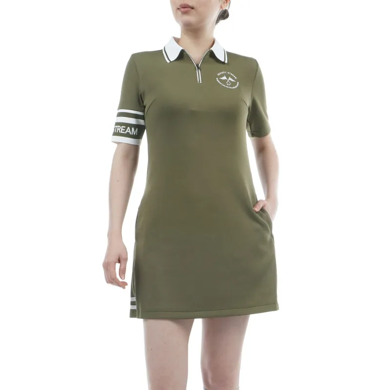 [値下げしました] アダバットストリーム ADABAT STREAM ストレッチ バックプリーツポロワンピース カーキ 027 レディース