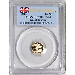 2013 グレートブリテン ゴールド 1/4 ソブリン 0.0589 オンス プルーフ PCGS PR69 DCAM ファースト ストライク