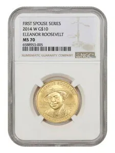 2014-W $10 エレノア・ルーズベルト NGC MS70 - 最初の配偶者 - 1/2オンス ゴールド