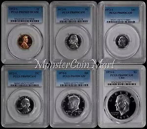 6 コインセット - 1973-S プルーフセット (1C、5C、10C、25C、50C、$1) PCGS PR69DCAM !!