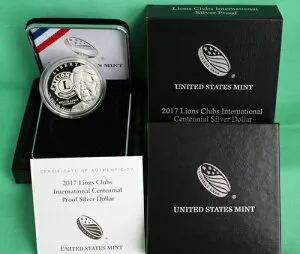 2017 P ライオンズクラブ プルーフ シルバー ダラー 100周年記念 1ドルコイン ボックス + COA
