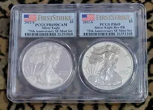 2012-S 1 オンス プルーフ 75 周年記念 SF ミント 2 コイン セット アメリカン シルバー イーグル PCGS PR69