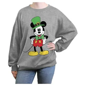 ディズニー レディース トップス Tシャツ グラフィック Disney's Mickey Mouse St. Patrick's Day Outfit Juniors' Oversized Graphic Pullover Heather Gray グレー