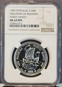 1989 ポルトガル シルバー 100 エスクード ポルト サント NGC MS 69 DPL トップ ポップの発見