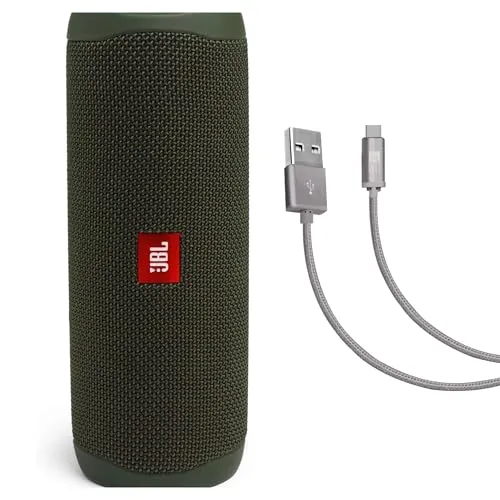 JBL Flip 5 (グリーン) + ケースロジック編組USB Type-C充電&同期ケーブル(6フィート、グレー)