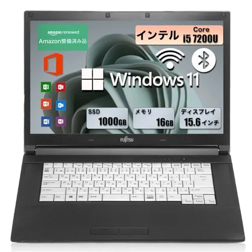 【整備済み品】軽量ノートパソコン 富士通 LIFEBOOK A577 第7世代 インテル Core i5 7200U(2.5Ghz) /15.6インチ1366x768 /Windows 11＆office 2019搭載/DVD内蔵/HDMI/WIFI/Bl