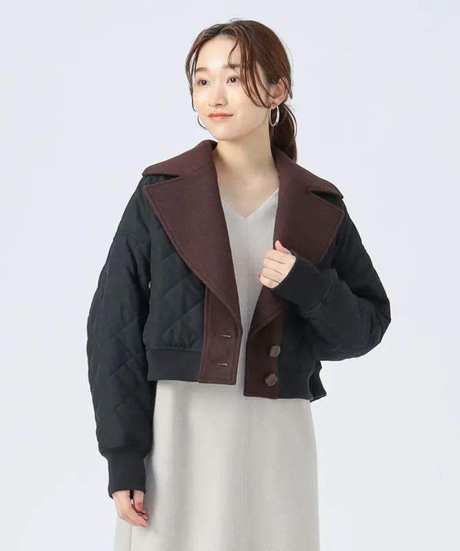 ビック襟 異素材 ブルゾン ブルゾン WOMEN BLACK ONE SIZE