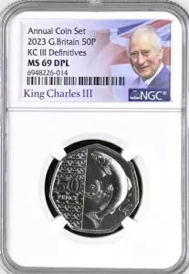 2023年 50ペンス サーモン クラウン・プライヴィ MS69 DPL NGC KC III