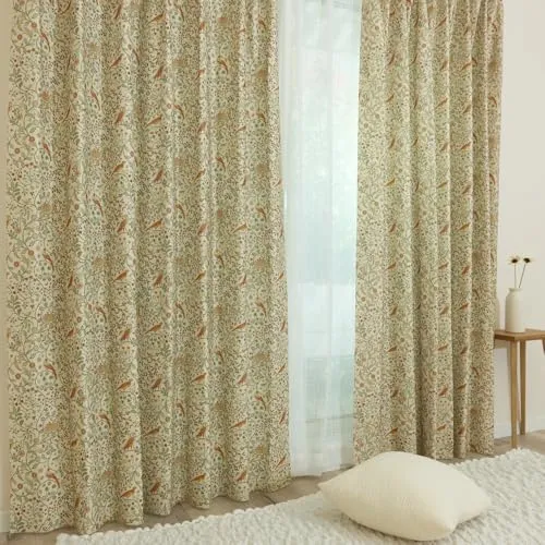 [カエイレース] ドレープ カーテン 1枚【日本製 144サイズ】ウィリアムモリス 【 Newill ニーウィル 】遮光3級(遮光率99.40%以上99.80%未満) 防炎機能 遮熱 断熱 保温 目隠し【幅200ｃｍ×丈150ｃｍ 】