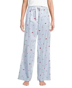ランズエンド レディース ボトムス カジュアルパンツ ワイドレッグ Lands' End Women's Poplin Wide Leg Sleepants Chicory blue stripe hearts ブルー