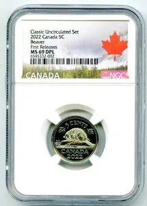 2022年 カナダ 5セント NGC MS69 DPL QEII ビーバーニッケル ファーストリリース トップグレード=2