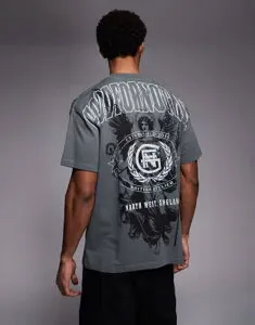 グッドフォーナッシング メンズ トップス Tシャツ プリント Good For Nothing oversized T-shirt in washed black with Renaissance back print WASHED BLACK ブラック