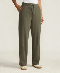 ランズエンド レディース ボトムス カジュアルパンツ ストレート プチ ニット Lands' End Women's Petite Sport Knit High Rise Pull On Relaxed Straight Leg Pants Forest moss フォレスト