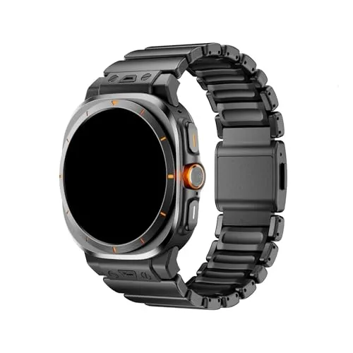 [PLYYQZM] に合う Sam su ng Galaxy Watch Ultra 47mm用ステンレススチール+ラバーストラップ、に合う Watch8/8Classic 40 44 46mmブレスレット用シリコンメタルバンドに適合(Black,For