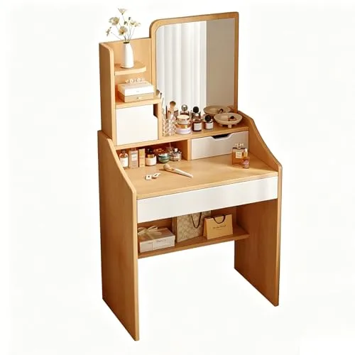 JTKXM レッサー デスク 鏡 コンパクト 白， 化粧台，鏡台，dressing table with mirror，ローテーブル 収納付き，メイク台，メイクテーブル，ミラー付き，小さめ ，収納，大容量 可愛い おしゃれ，スリム，角丸安全設計 一人暮らし