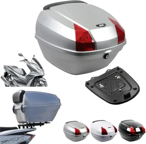PCX専用 ボックス&キャリアセット 容量27L 取付簡単 PCX リアボックス トップケース リアキャリア 専用 ベースプレート バイク ケース ホンダ 適応車種：(PCX-2014~2025) (EMT-シルバー-38)