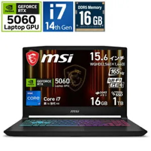 MSI(エムエスアイ) Katana-15-HX-B14WFK-3269JP ゲーミングノートパソコン Katana 15 HX B14W(RTX 5060) ブラック ［15.6型 /Windows11 Home /intel Core i7 /メモリ：16GB /SSD：1TB /日本語版キーボード /2026年2月モデル］ KA