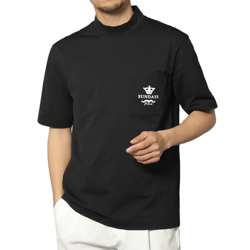 [値下げしました] アダバットネイビー ADABAT NAVY UVカット 吸水速乾 ポケット付きモックネック半袖Tシャツ ブラック 019 メンズ