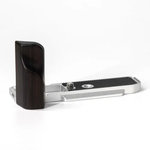 YUWOOD カメラグリップ 富士フイルム対応 X-M5用 L型グリップ 天然木 黒檀 バッテリー交換/三脚対応 シルバー