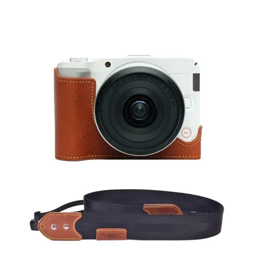 TP Original Canon EOS R50 V 専用 ハンドメイド+Rカメラストラップ 本革 ボディケース ハーフカメラケース バッグ カバー 電池交換便利 底面開閉 手作り 専用対応カメラカバー (赤茶色)
