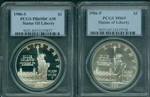 1986-P & 1986-S 2枚セット 自由の女神像 シルバードル PCGS MS69 & PF69 PR69