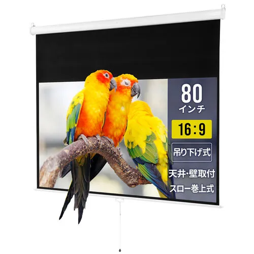 プロジェクタースクリーン 80インチ 16：9 吊り下げ 壁掛け EZ1-PRS018 サンワダイレクト