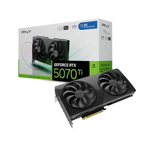 PNY NVIDIA GeForce RTX? 5070 Tiスリムデュアルファン、デュアルスロットOCグラフィックスカード(16GB GDDR7、256ビット、ブースト速度:2572MHz、PCIeR 5.0、HDMIR/DP 2.1、NVIDIA Bl