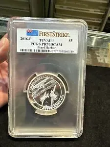 2016 P ツバル $5 パールハーバー 5 オンス シルバー HR コイン ファースト ストライク - PCGS PR70DCAM