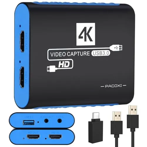 キャプチャーボードは4K HDMI パススルー機能を搭載しています 1080P 60Hz USB 3.0 ビデオゲーム キャプチャーカード 高速転送 低遅延 ゲーム実況生配信ライブ、ビデオ会議録画、リアルタイムストリーミング 画面共有 Switch PS5