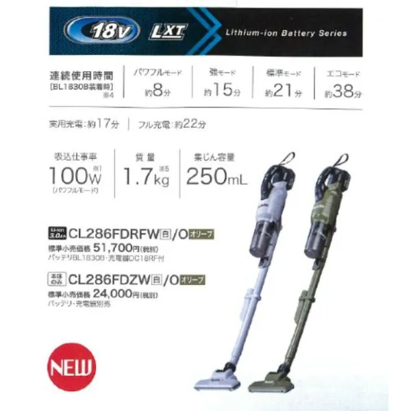 マキタ 充電式クリーナ CL286FDRF 18V サイクロン一体式