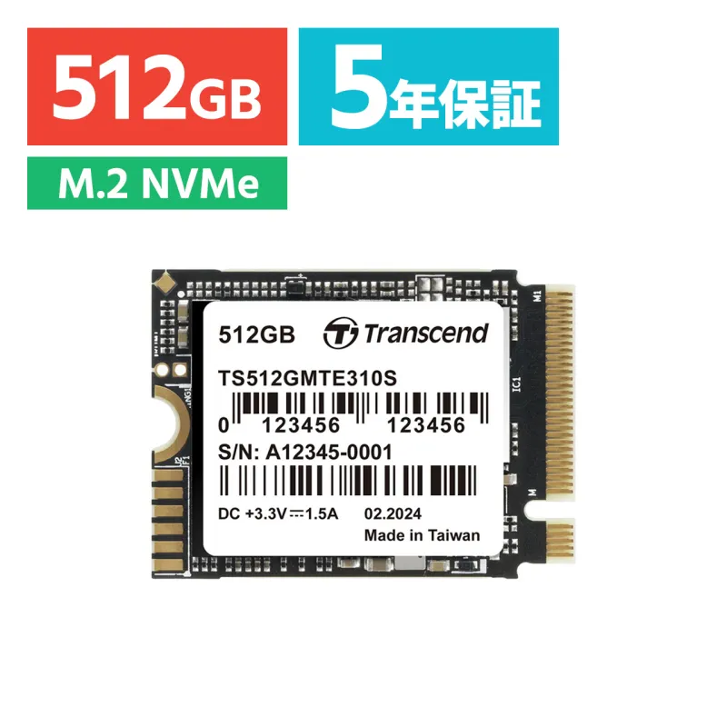 M.2 SSD 512GB NVMe PCIe Gen4×4 Type 2230 内蔵 Read 3300MB/s SLCキャッシュ MTE310S Transcend製 TS512GMTE310S
