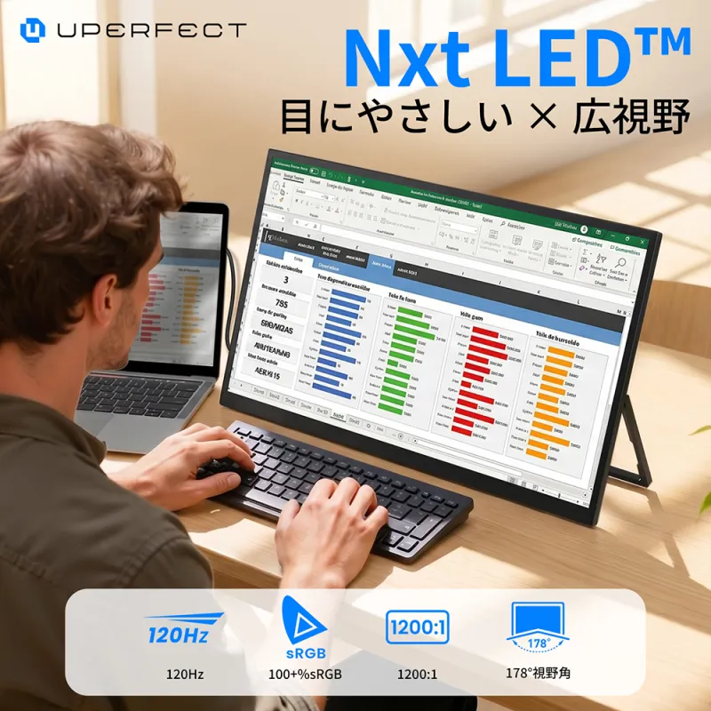 18.5インチ モバイルモニター 120Hz フルHD 100%sRGB ディスプレイ モニター ゲーミングモニター VESA Switch/PC用モニター UPERFECT 独自開発Nxt LEDアイケア