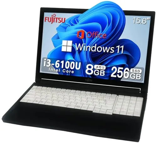 【整備済み品】 富士通ノートPC A576■第6世代Corei3-6100U/Office 2019搭載/15.6インチ液晶/10キー/DVD/USB3.0/HDMI/WI-FI/日本語キーボード(黒または白)/在宅勤務 仕事用 学習用 初期設定済(整備済
